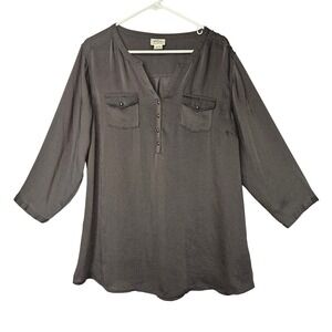 Ariat Womens Gray Studded Satin Tunic Shirt XL 3/4 Sleeve Western Cowgirl Boho